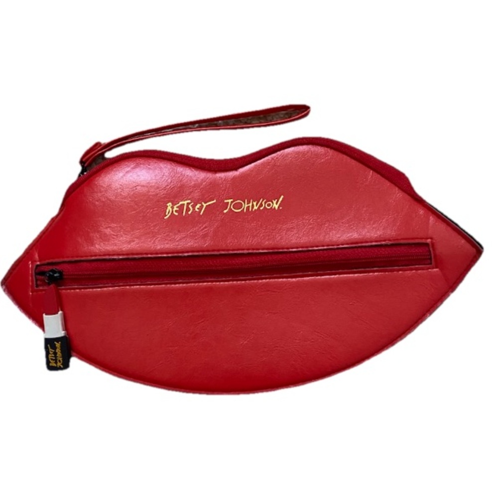 BETSEY JOHNSON | Red Lips Wristlet Zipper Clutch - Picture 1 of 9